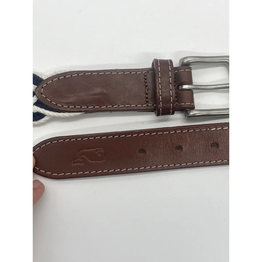 Vineyard Vines Men's Black White  braided rope belt Golf Casual Preppy Office XL